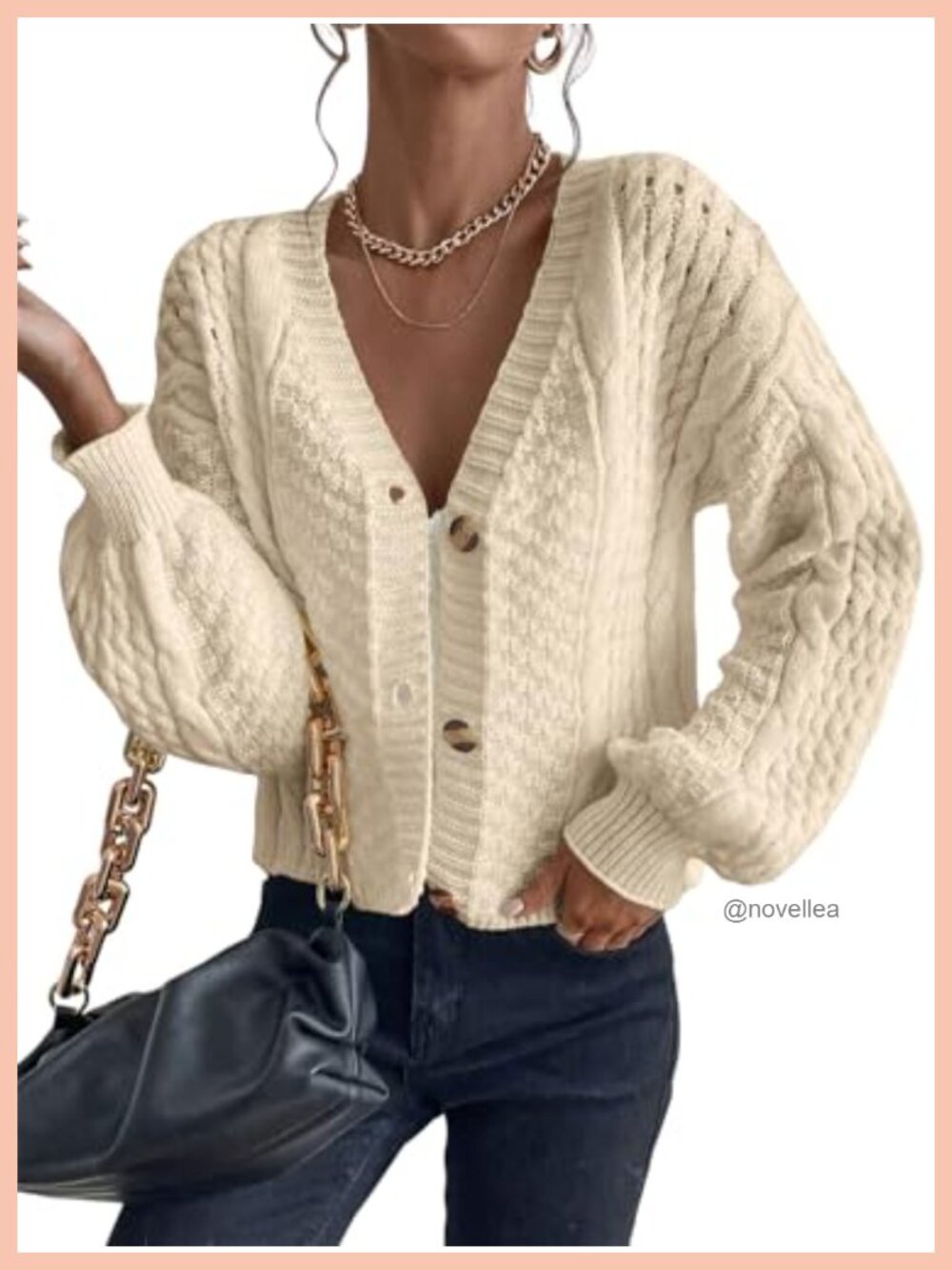 Cropped Cardigan Sweater V Neck Long Sleeve Button Up Lightweight Knit